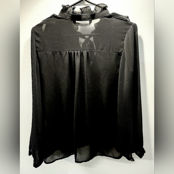 Zara Size XS Women's Blouse, Black, Semi-sheer, Ruffle/Frills, Ribbon, Romantic - Picture 2 of 4